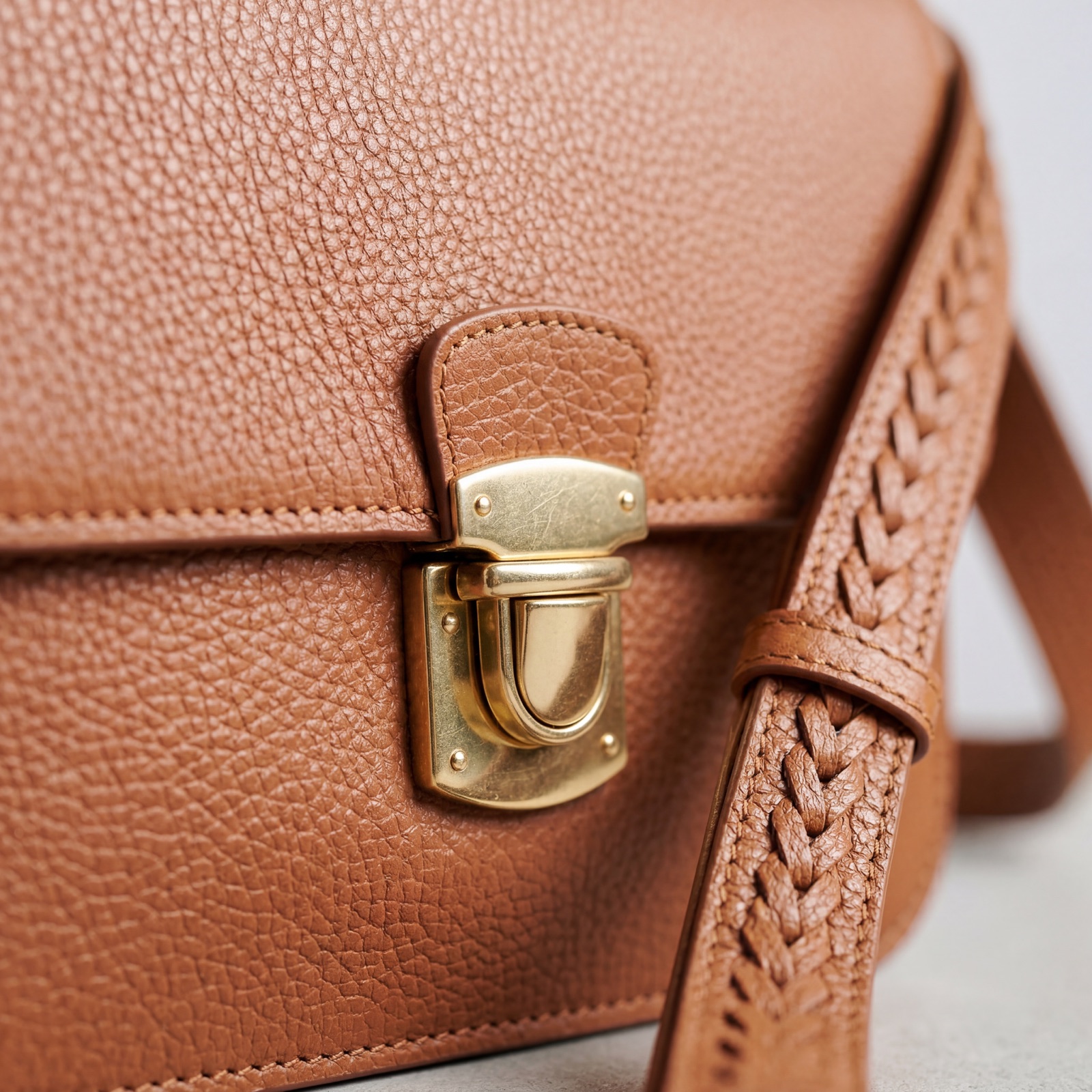 Leather bag — clasp detail
